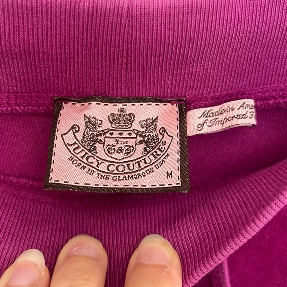 Vintage Y2K Juicy Couture Bling Velour Plush Tracksuit Pants - Size M - Magenta - Picture 6 of 8